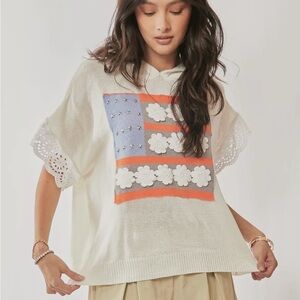 Women's White Floral Flag Hoodie